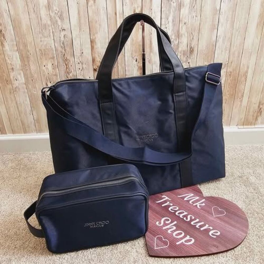 Jimmy Choo duffel travel bag with toiletry cosmetics bag NWOT